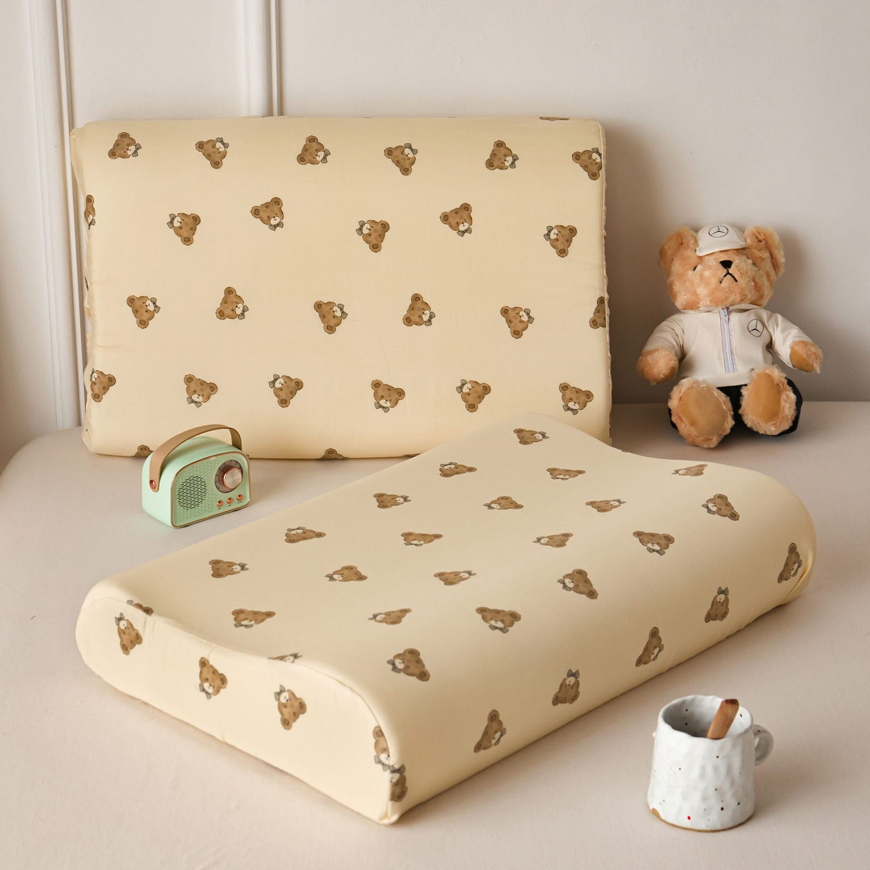 91家纺网 家纺一手货源 找家纺 百寐 2026新款全棉A类双层纱立体乳胶枕套纯棉纱布卡通碎花小清新枕套 立体-领结熊