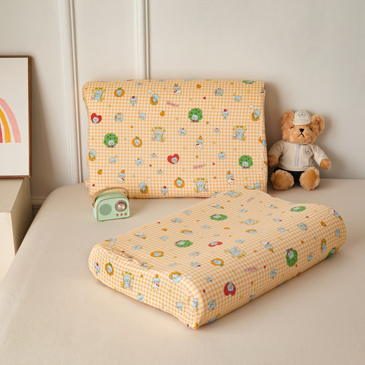 91家纺网 家纺一手货源 找家纺 百寐 2026新款全棉A类双层纱立体乳胶枕套纯棉纱布卡通碎花小清新枕套 立体-开心酷儿