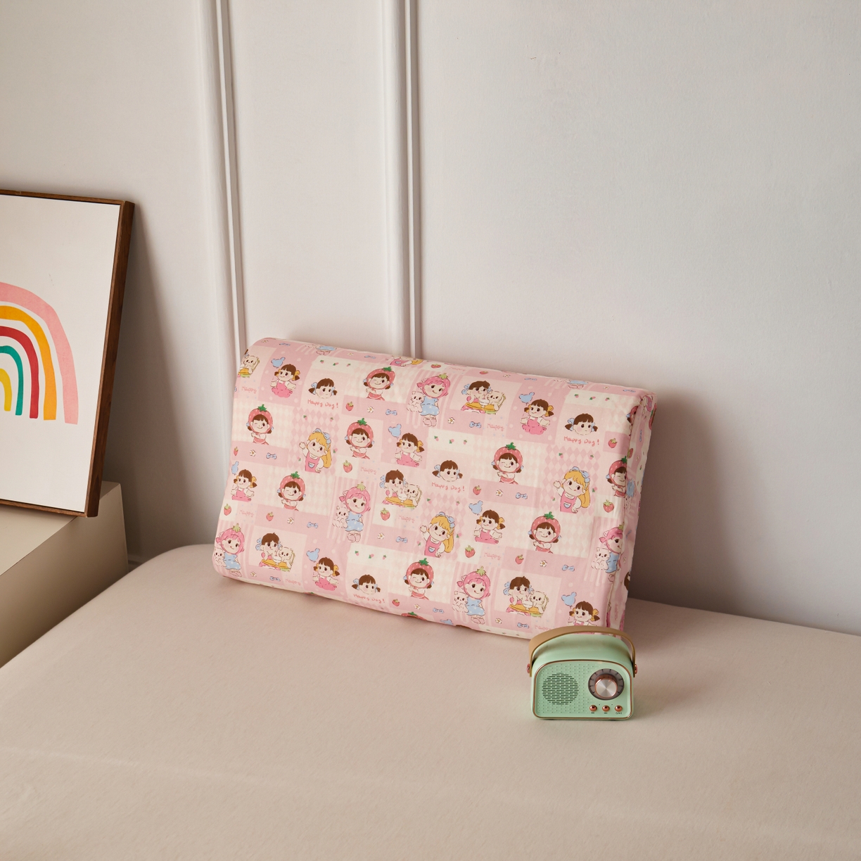 91家纺网 家纺一手货源 找家纺 百寐 2026新款全棉A类双层纱立体乳胶枕套纯棉纱布卡通碎花小清新枕套 立体-草莓女孩