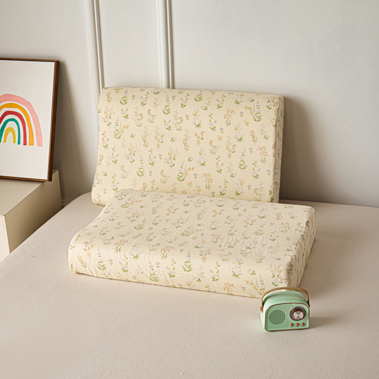 91家纺网 家纺一手货源 找家纺 （总）百寐 2026新款全棉A类双层纱立体乳胶枕套纯棉纱布卡通碎花小清新枕套