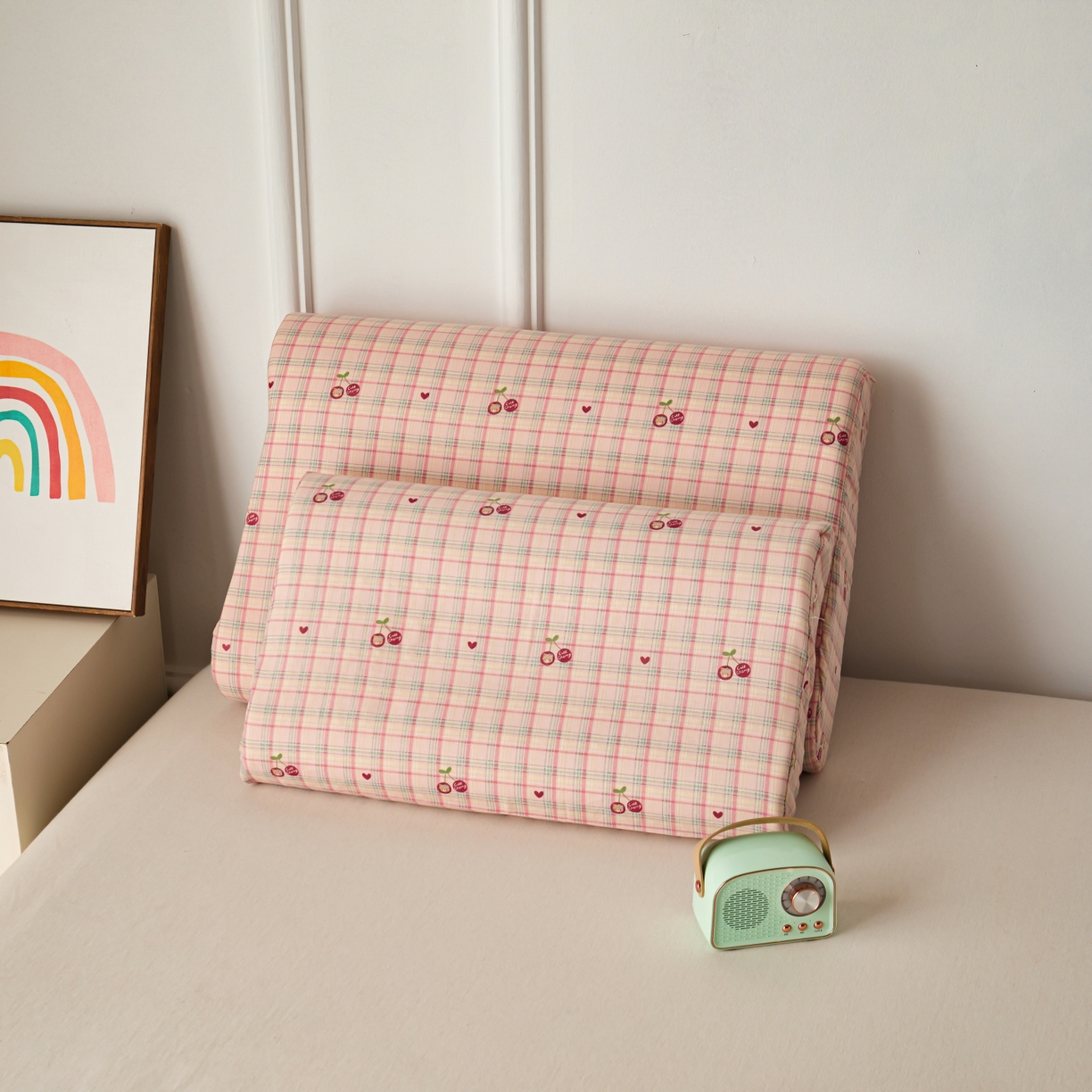 91家纺网 家纺一手货源 找家纺 百寐 2026新款全棉A类双层纱立体乳胶枕套纯棉纱布卡通碎花小清新枕套 立体-樱桃熊