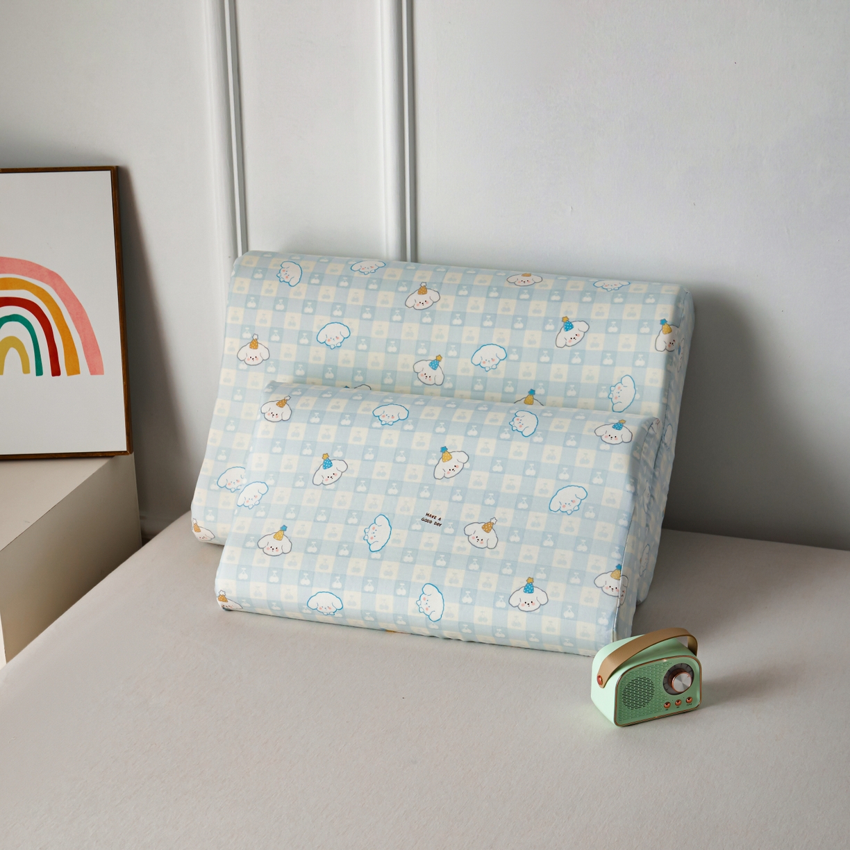 91家纺网 家纺一手货源 找家纺 百寐 2026新款全棉A类双层纱立体乳胶枕套纯棉纱布卡通碎花小清新枕套 立体-樱桃狗