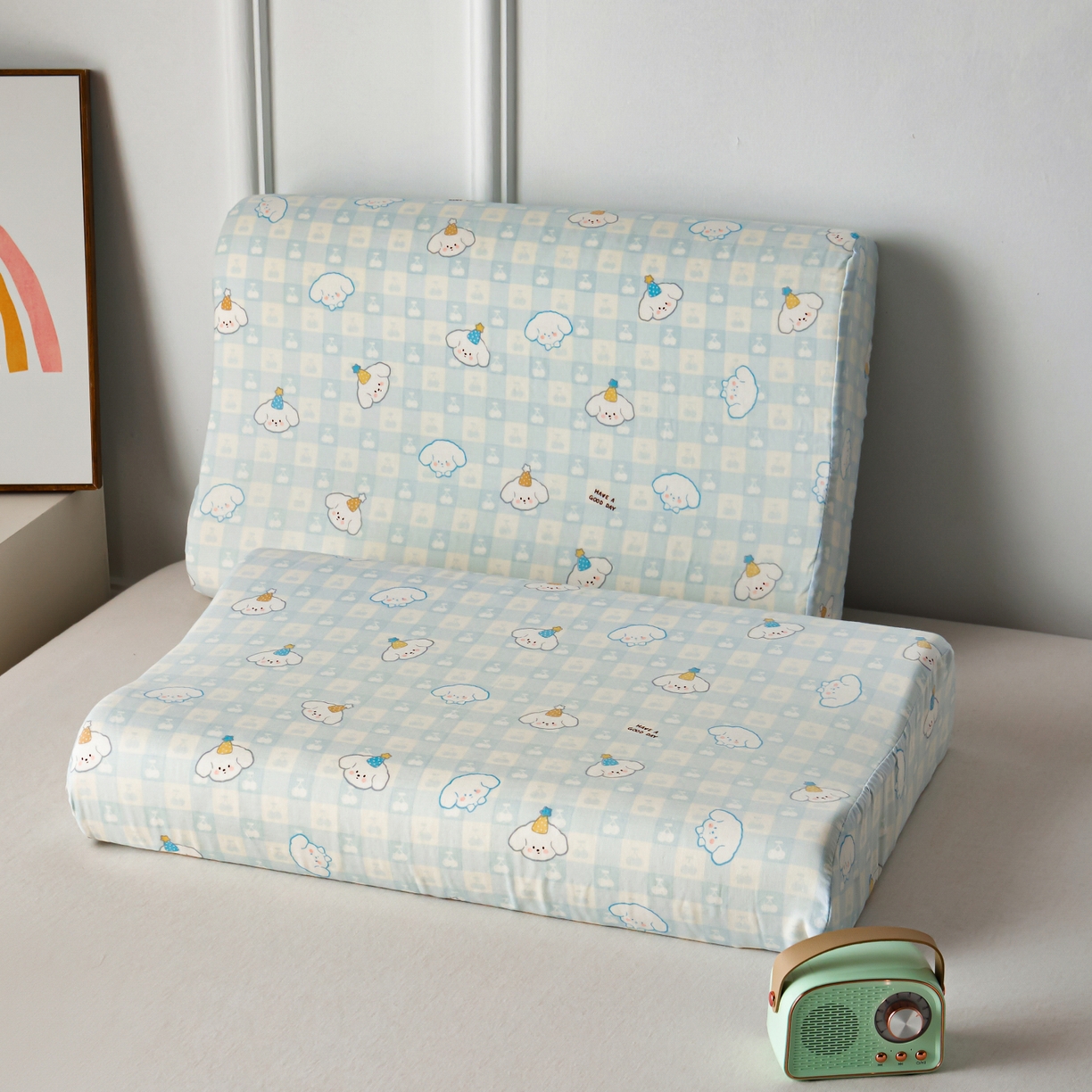 91家纺网 家纺一手货源 找家纺 百寐 2026新款全棉A类双层纱立体乳胶枕套纯棉纱布卡通碎花小清新枕套 立体-樱桃狗