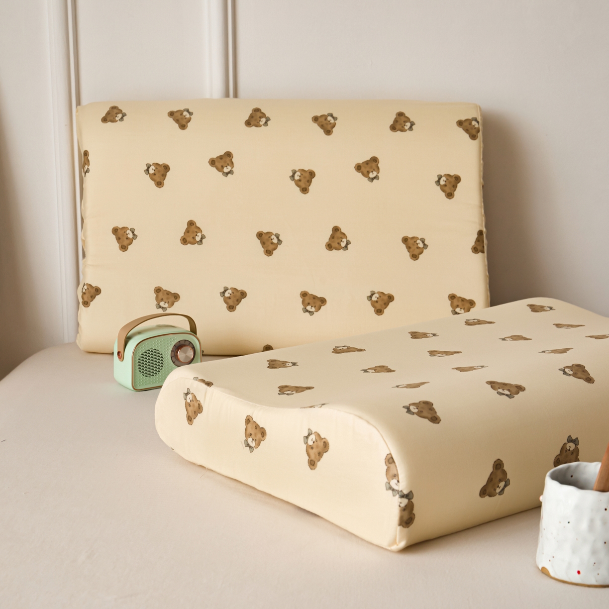 91家纺网 家纺一手货源 找家纺 百寐 2026新款全棉A类双层纱立体乳胶枕套纯棉纱布卡通碎花小清新枕套 立体-领结熊