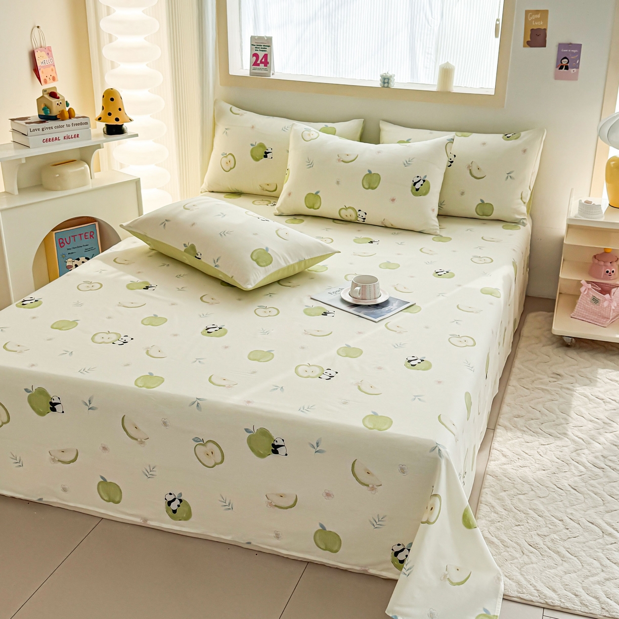 91家纺网 家纺一手货源 找家纺 小蓝孩家纺 2026新款12868全棉印花单床单(联系商家可打折，尺寸可定制) 果味小森林