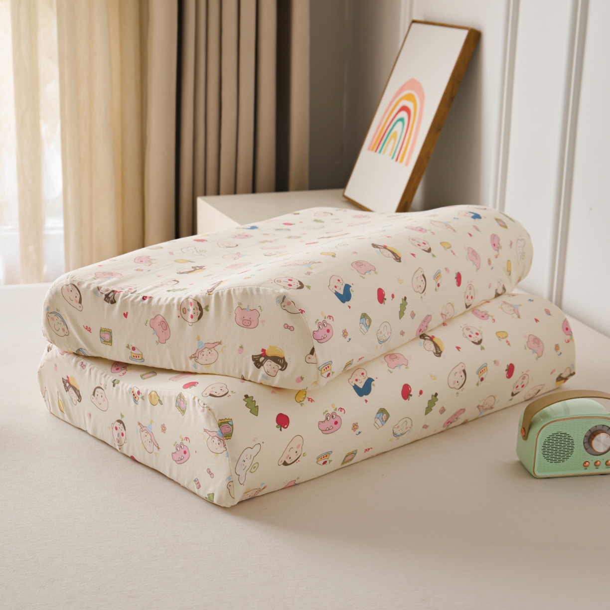 91家纺网 家纺一手货源 找家纺 百寐 2026新款全棉A类双层纱立体乳胶枕套纯棉纱布卡通碎花小清新枕套 立体--新新一家