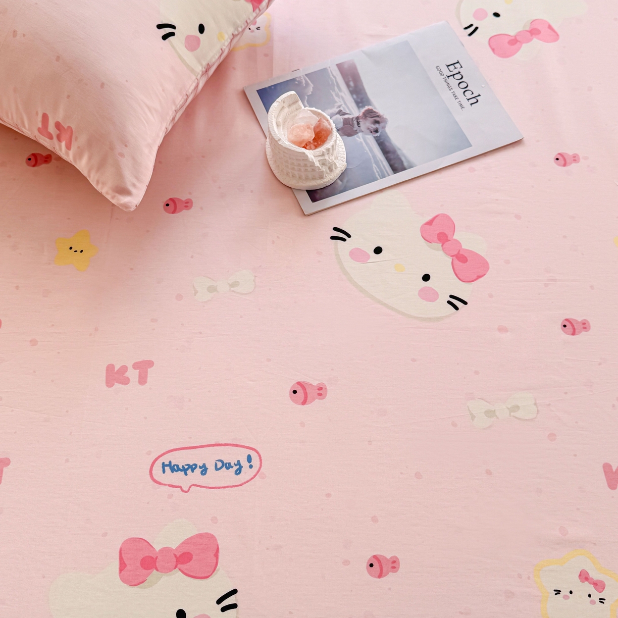 91家纺网 家纺一手货源 找家纺 小蓝孩家纺 2026新款12868全棉印花单床单(联系商家可打折，尺寸可定制) 甜心猫咪