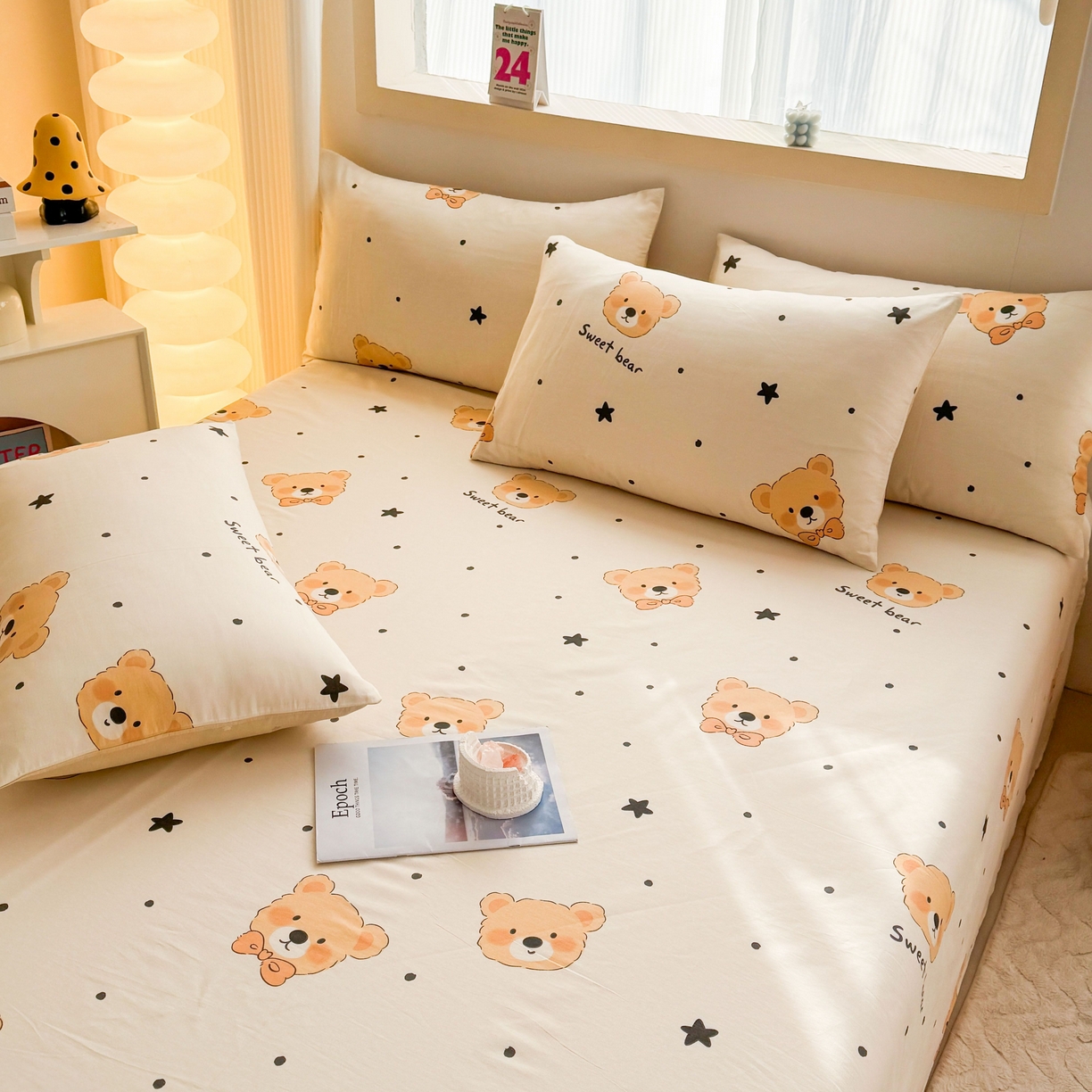 91家纺网 家纺一手货源 找家纺 小蓝孩家纺 2026新款12868全棉印花单床单(联系商家可打折，尺寸可定制) 领结熊宝