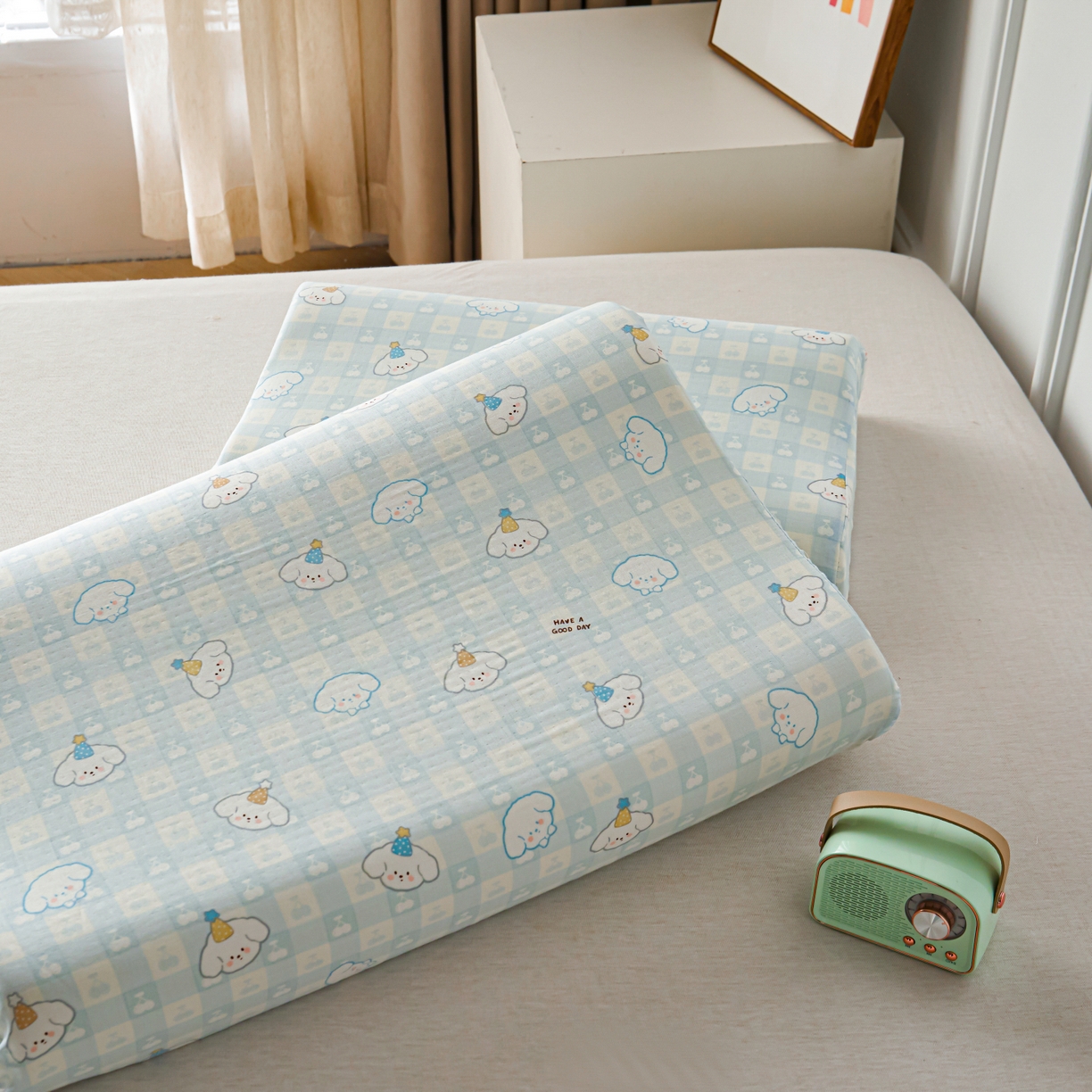 91家纺网 家纺一手货源 找家纺 百寐 2026新款全棉A类双层纱立体乳胶枕套纯棉纱布卡通碎花小清新枕套 立体-樱桃狗