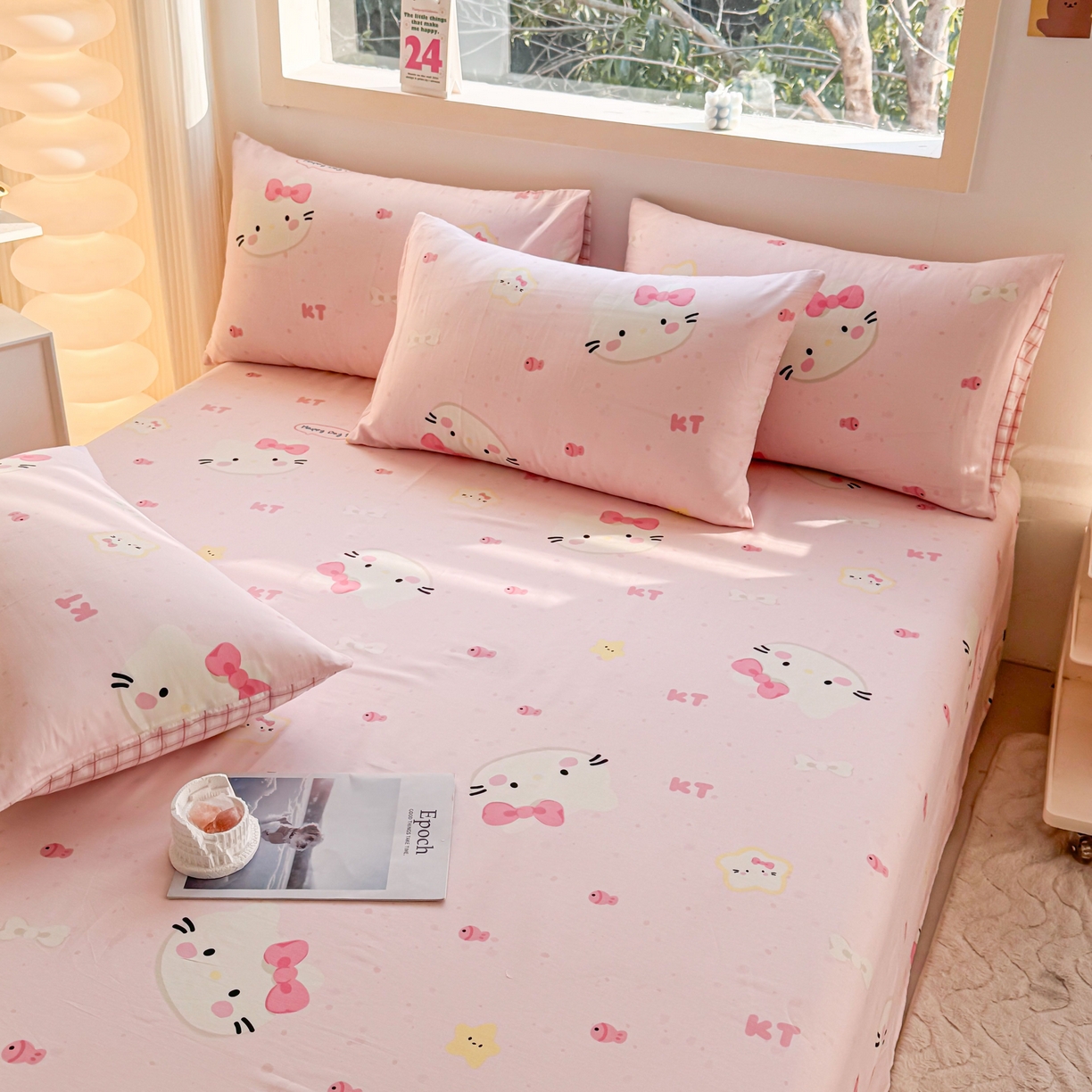 91家纺网 家纺一手货源 找家纺 小蓝孩家纺 2026新款12868全棉印花单床单(联系商家可打折，尺寸可定制) 甜心猫咪