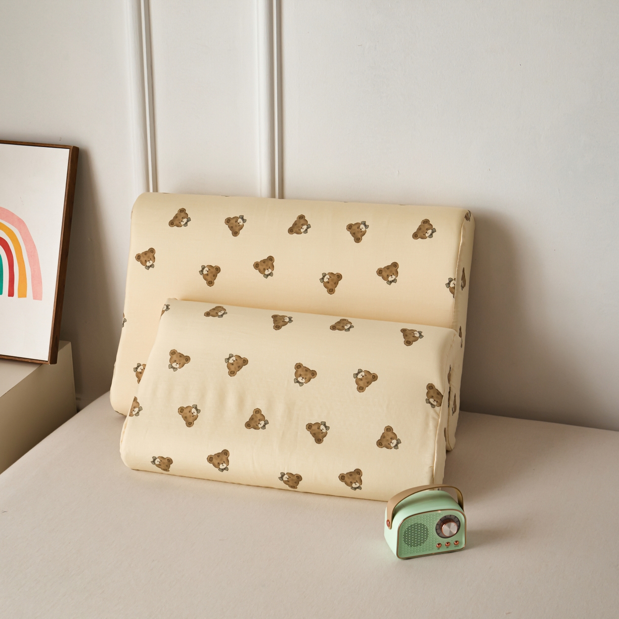 91家纺网 家纺一手货源 找家纺 百寐 2026新款全棉A类双层纱立体乳胶枕套纯棉纱布卡通碎花小清新枕套 立体-领结熊