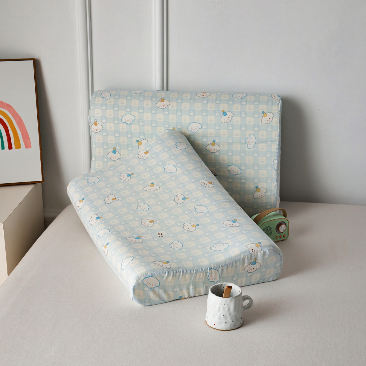 91家纺网 家纺一手货源 找家纺 百寐 2026新款全棉A类双层纱立体乳胶枕套纯棉纱布卡通碎花小清新枕套 立体-樱桃狗