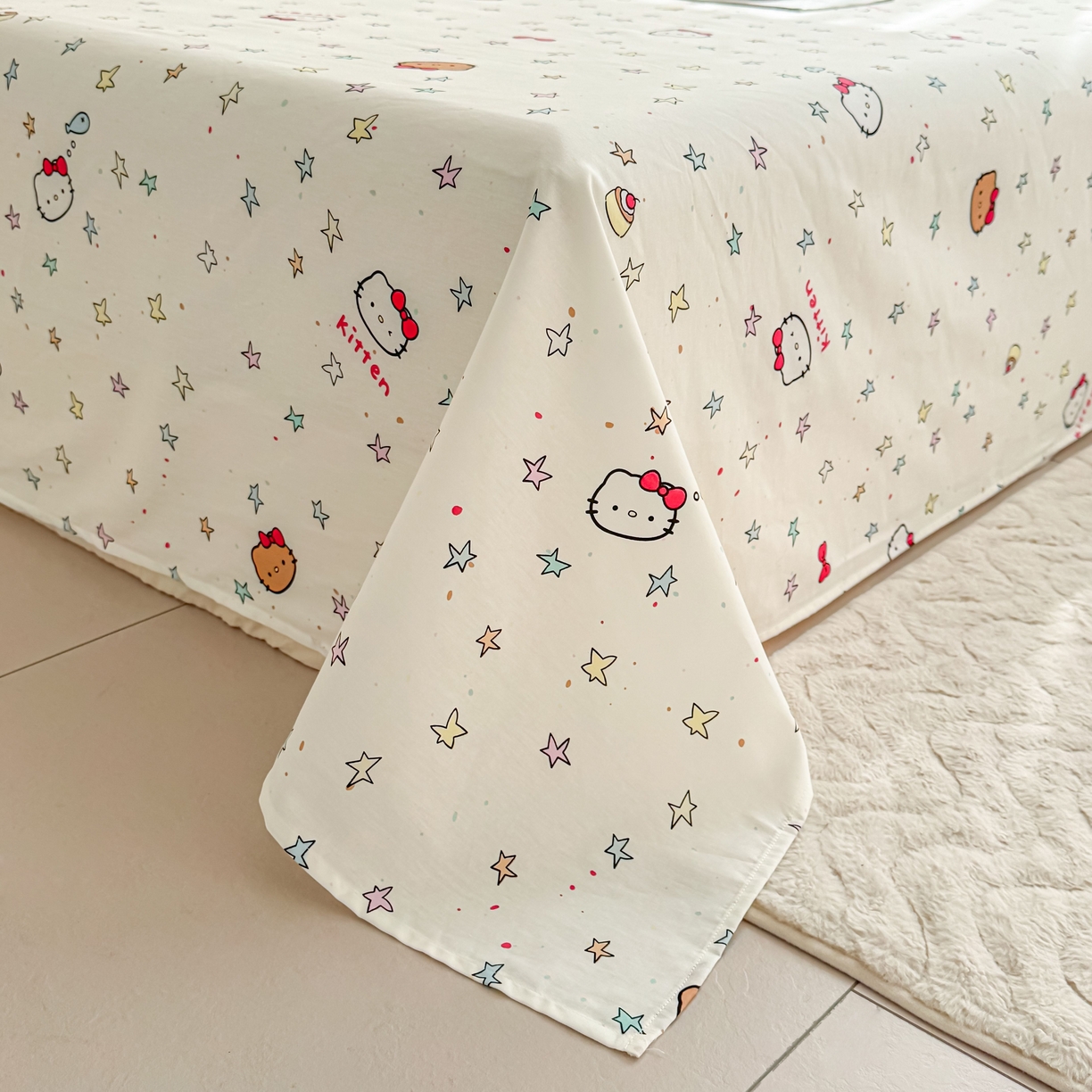 91家纺网 家纺一手货源 找家纺 小蓝孩家纺 2026新款12868全棉印花单床单(联系商家可打折，尺寸可定制) 星星凯蒂猫