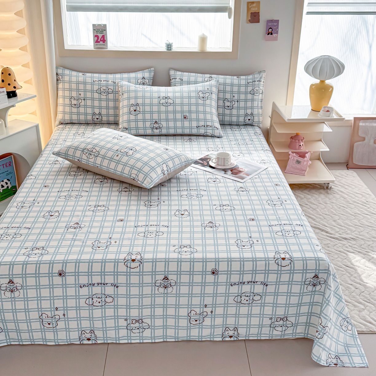 91家纺网 家纺一手货源 找家纺 （总）小蓝孩家纺 2026新款12868全棉印花单床单(联系商家可打折，尺寸可定制)