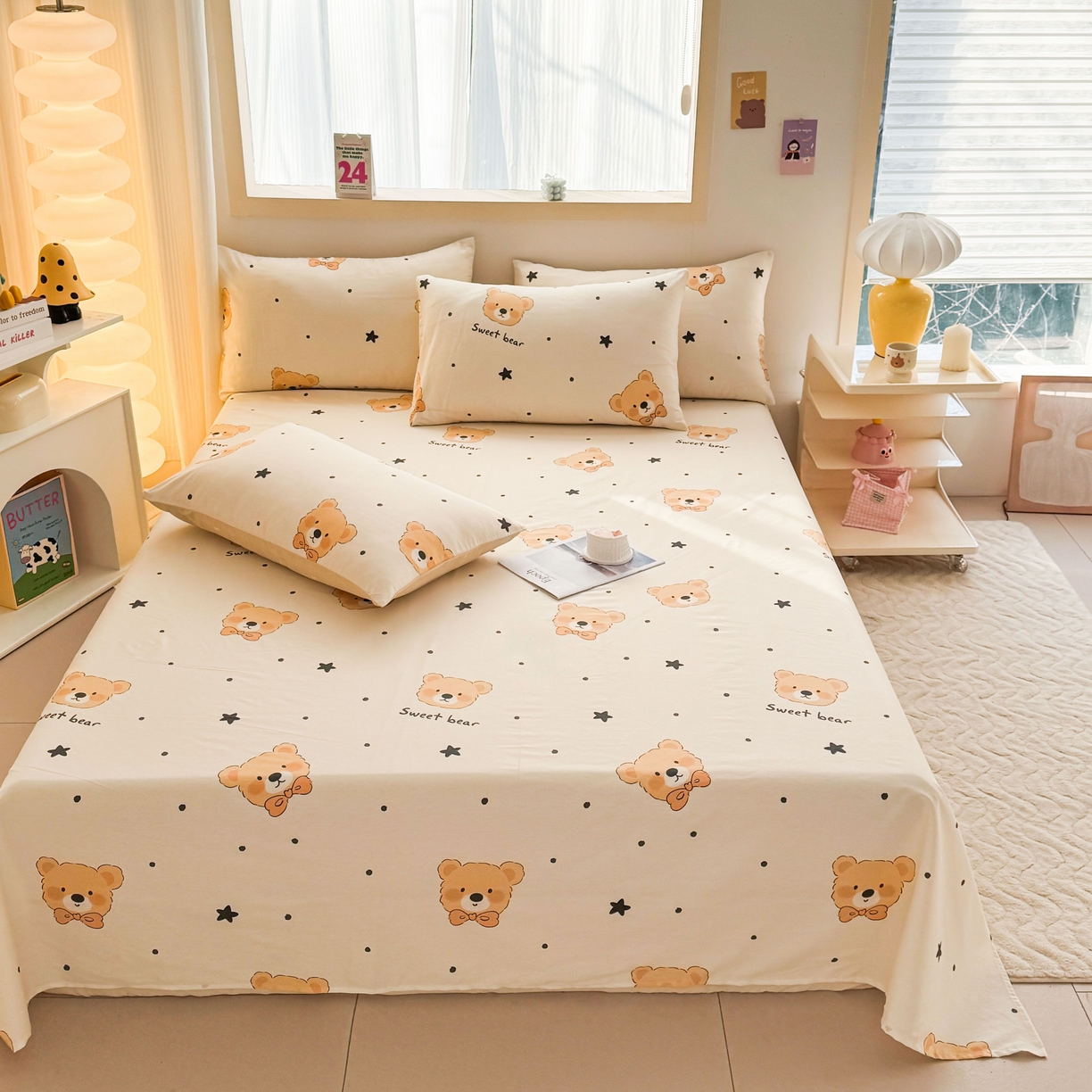 小蓝孩家纺 2026新款12868全棉印花单床单(联系商家可打折，尺寸可定制) 领结熊宝