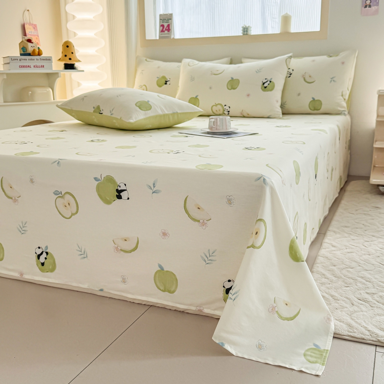 91家纺网 家纺一手货源 找家纺 小蓝孩家纺 2026新款12868全棉印花单床单(联系商家可打折，尺寸可定制) 果味小森林