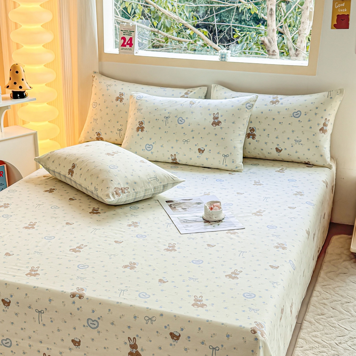 91家纺网 家纺一手货源 找家纺 小蓝孩家纺 2026新款12868全棉印花单床单(联系商家可打折，尺寸可定制) 告白兔