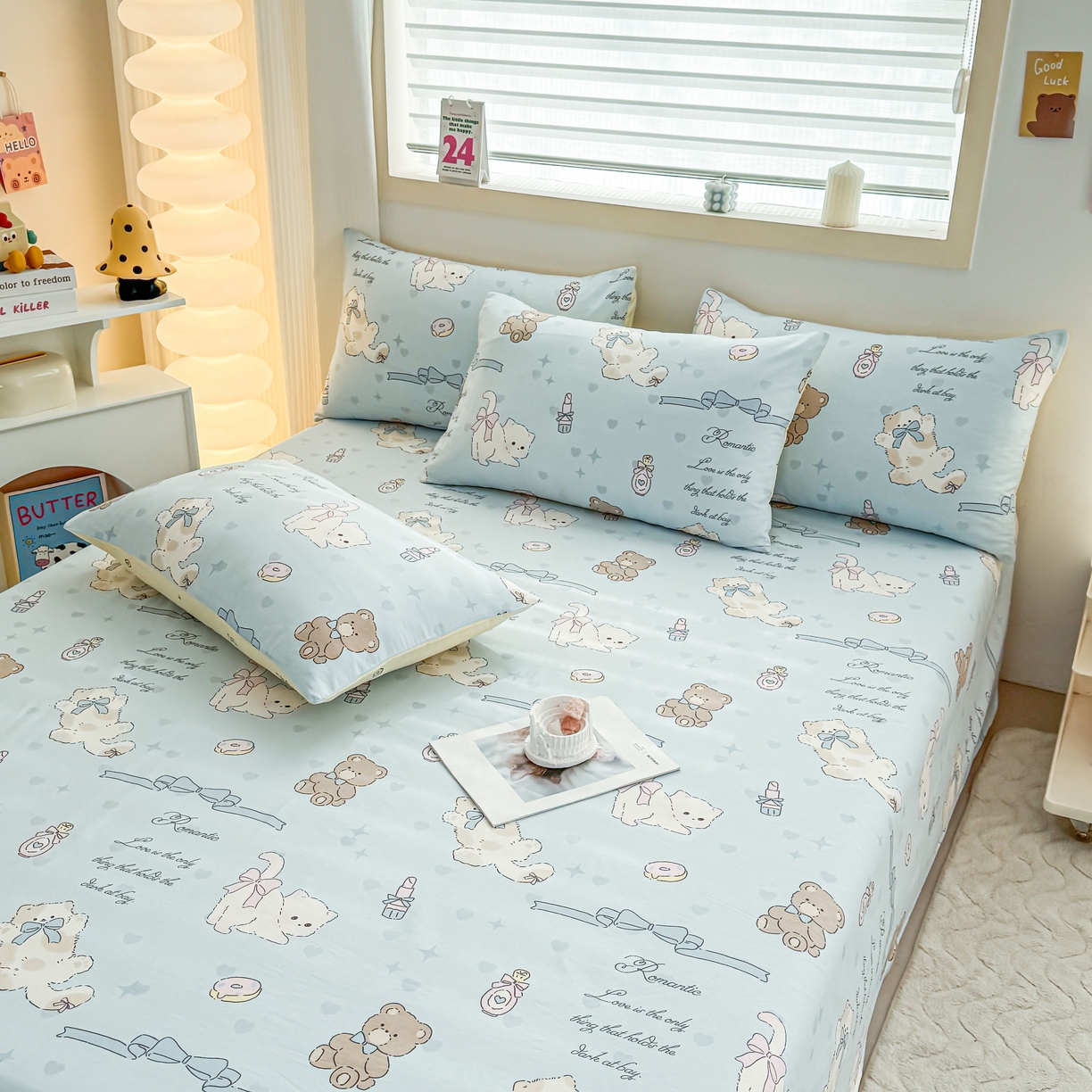 91家纺网 家纺一手货源 找家纺 小蓝孩家纺 2026新款12868全棉印花单床单(联系商家可打折，尺寸可定制) 奶油阿布-蓝