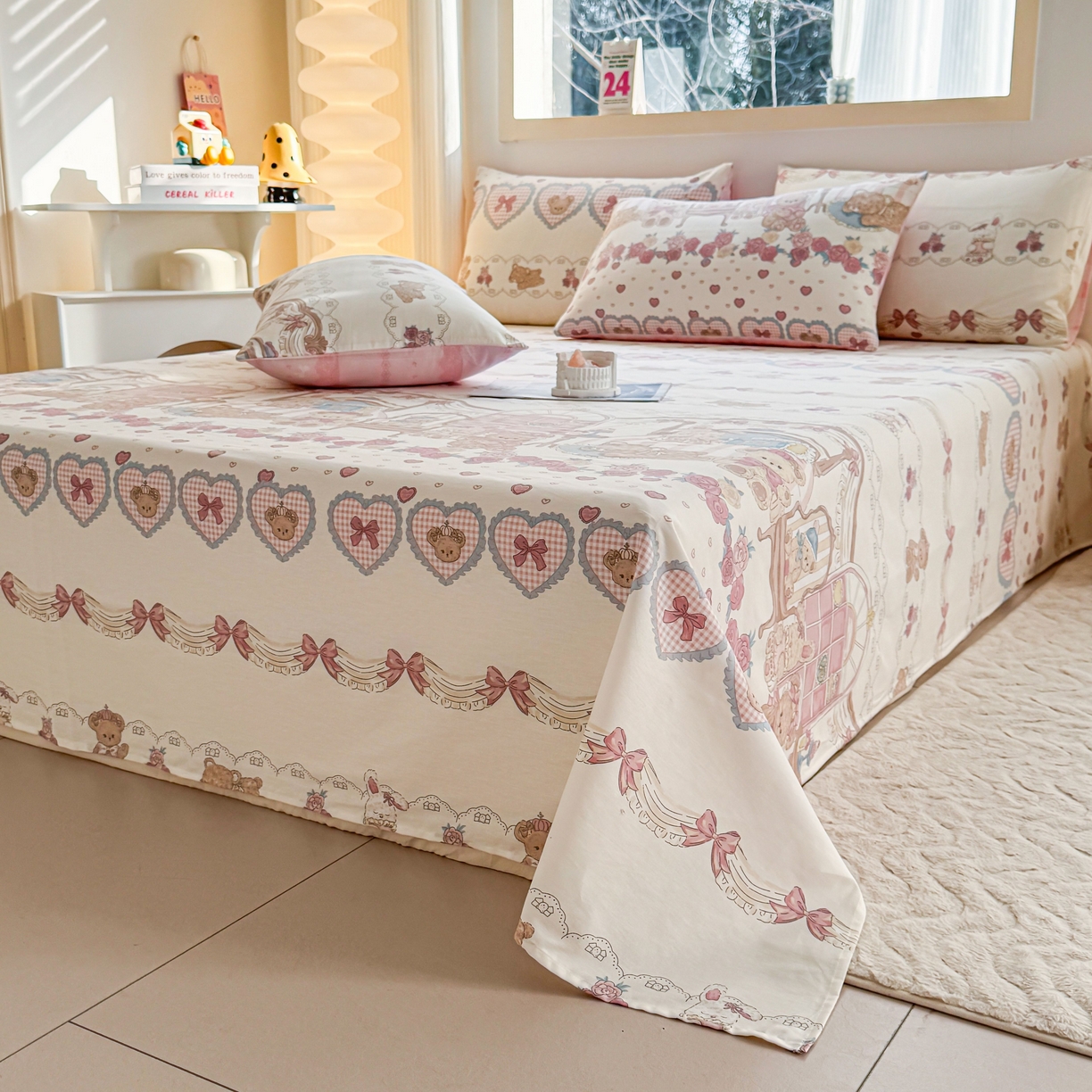 91家纺网 家纺一手货源 找家纺 小蓝孩家纺 2026新款12868全棉印花单床单(联系商家可打折，尺寸可定制) 安缦小熊