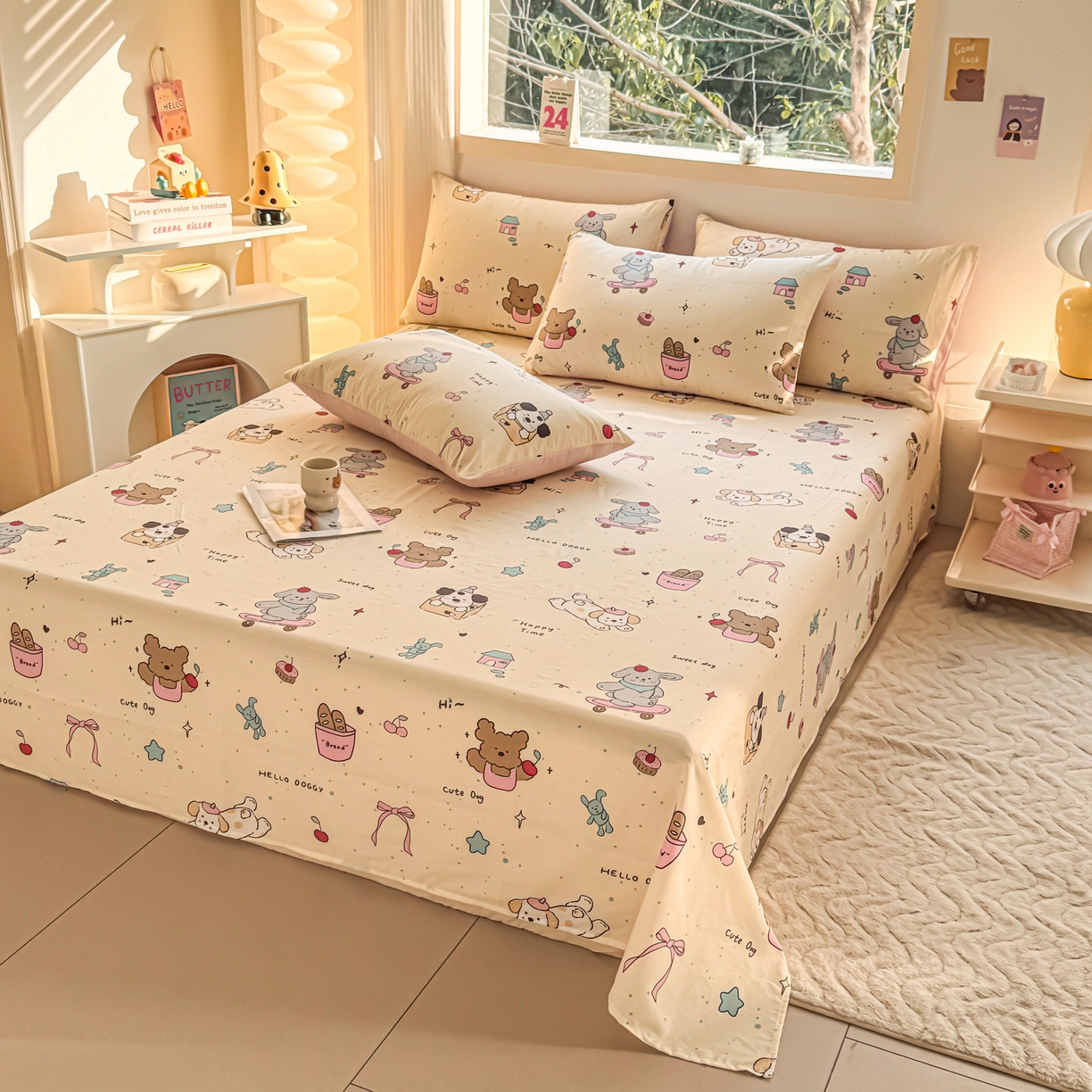 91家纺网 家纺一手货源 找家纺 小蓝孩家纺 2026新款12868全棉印花单床单(联系商家可打折，尺寸可定制) 可爱颂