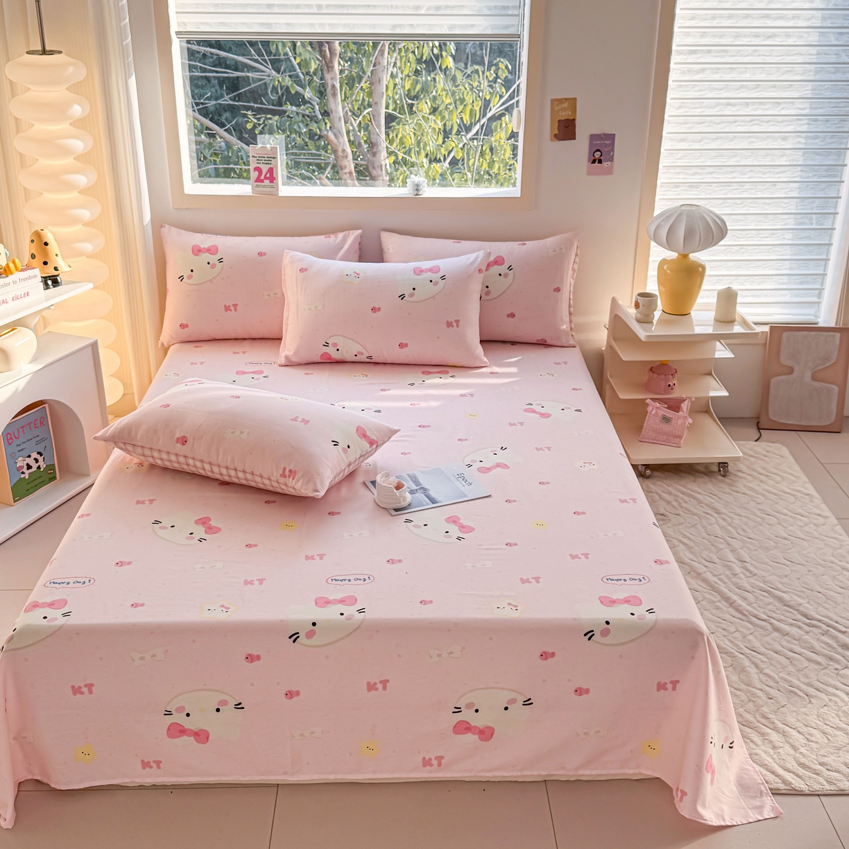 小蓝孩家纺 2026新款12868全棉印花单床单(联系商家可打折，尺寸可定制) 甜心猫咪