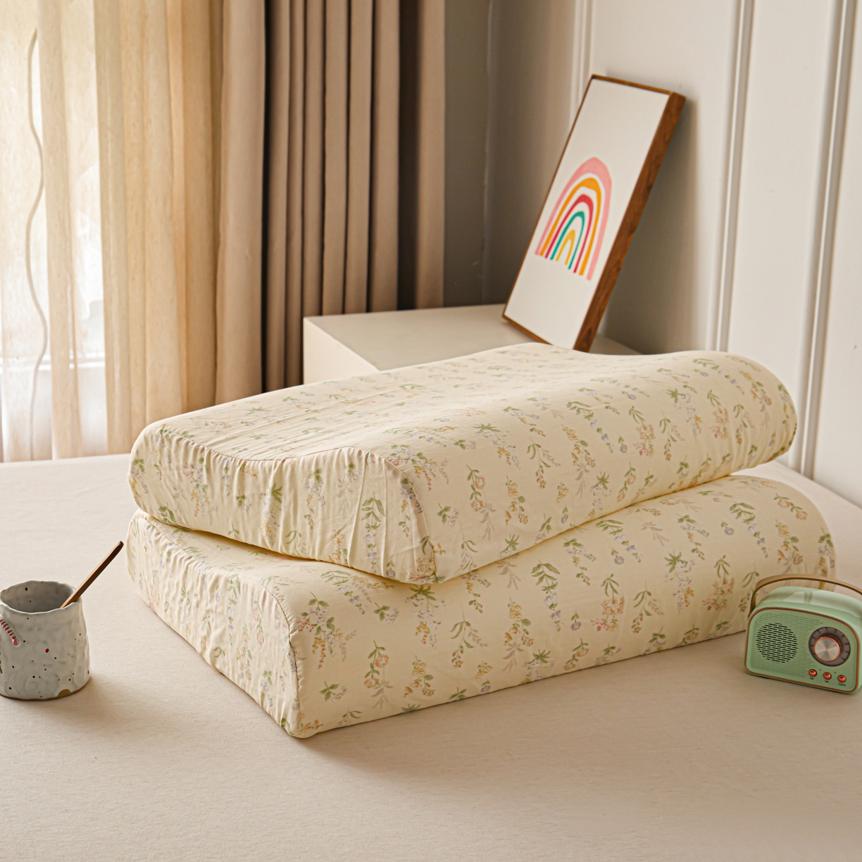 91家纺网 家纺一手货源 找家纺 百寐 2026新款全棉A类双层纱立体乳胶枕套纯棉纱布卡通碎花小清新枕套 立体-梨梦初醒