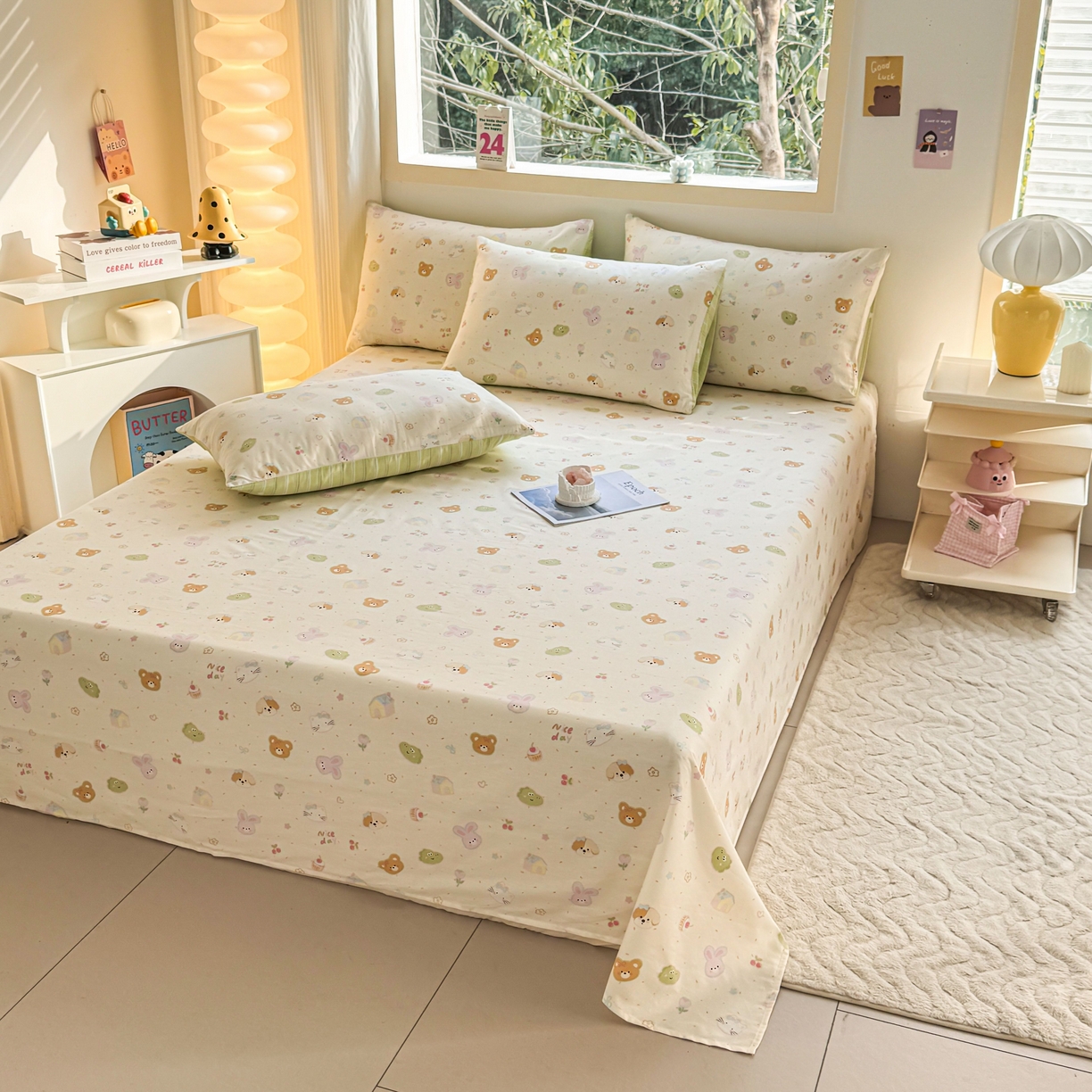 91家纺网 家纺一手货源 找家纺 小蓝孩家纺 2026新款12868全棉印花单床单(联系商家可打折，尺寸可定制) 假日小狗