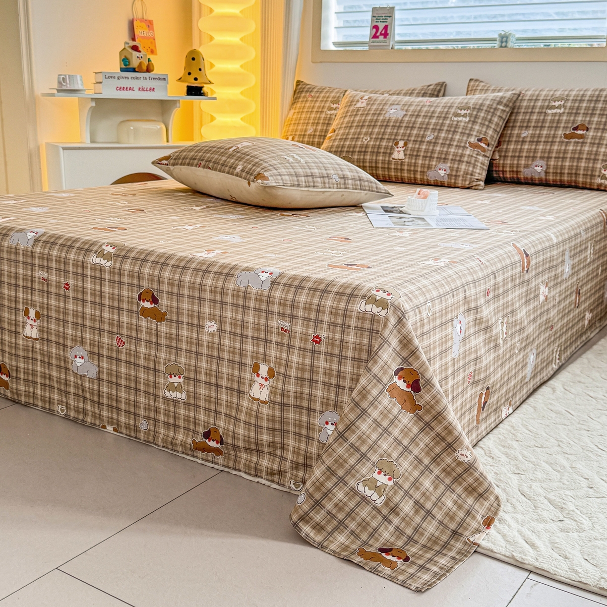 91家纺网 家纺一手货源 找家纺 小蓝孩家纺 2026新款12868全棉印花单床单(联系商家可打折，尺寸可定制) 哈哈狗