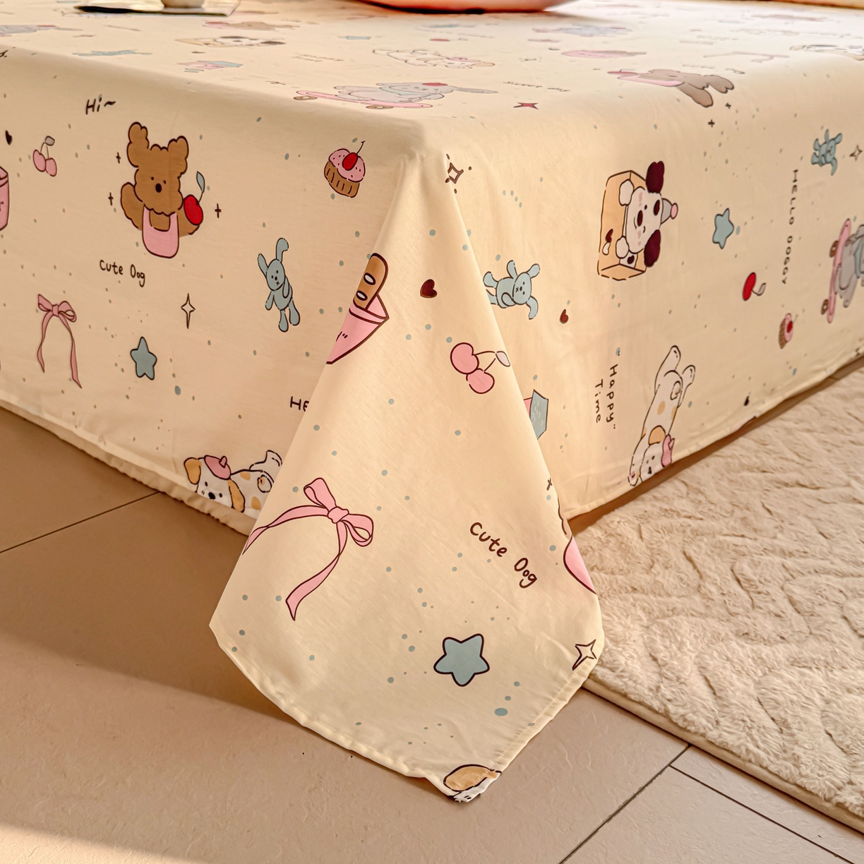 91家纺网 家纺一手货源 找家纺 小蓝孩家纺 2026新款12868全棉印花单床单(联系商家可打折，尺寸可定制) 可爱颂