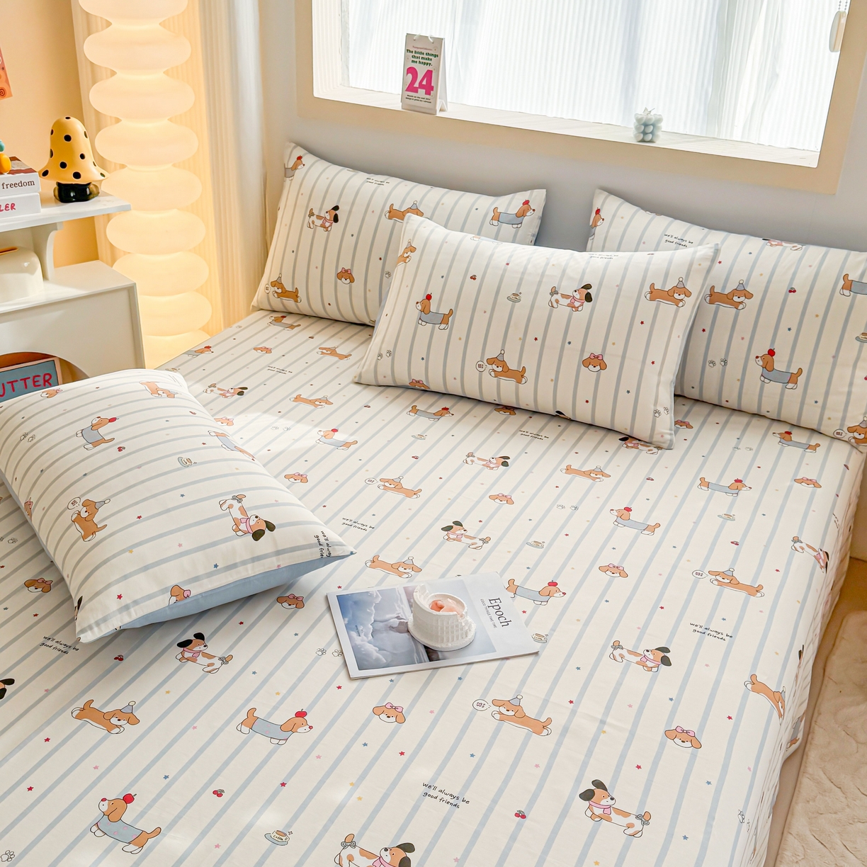 91家纺网 家纺一手货源 找家纺 小蓝孩家纺 2026新款12868全棉印花单床单(联系商家可打折，尺寸可定制) 糖纸童年