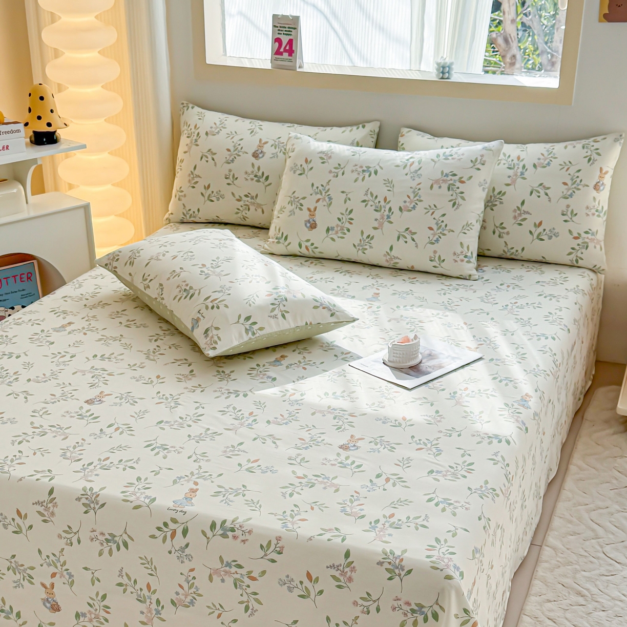 91家纺网 家纺一手货源 找家纺 小蓝孩家纺 2026新款12868全棉印花单床单(联系商家可打折，尺寸可定制) 风铃小兔