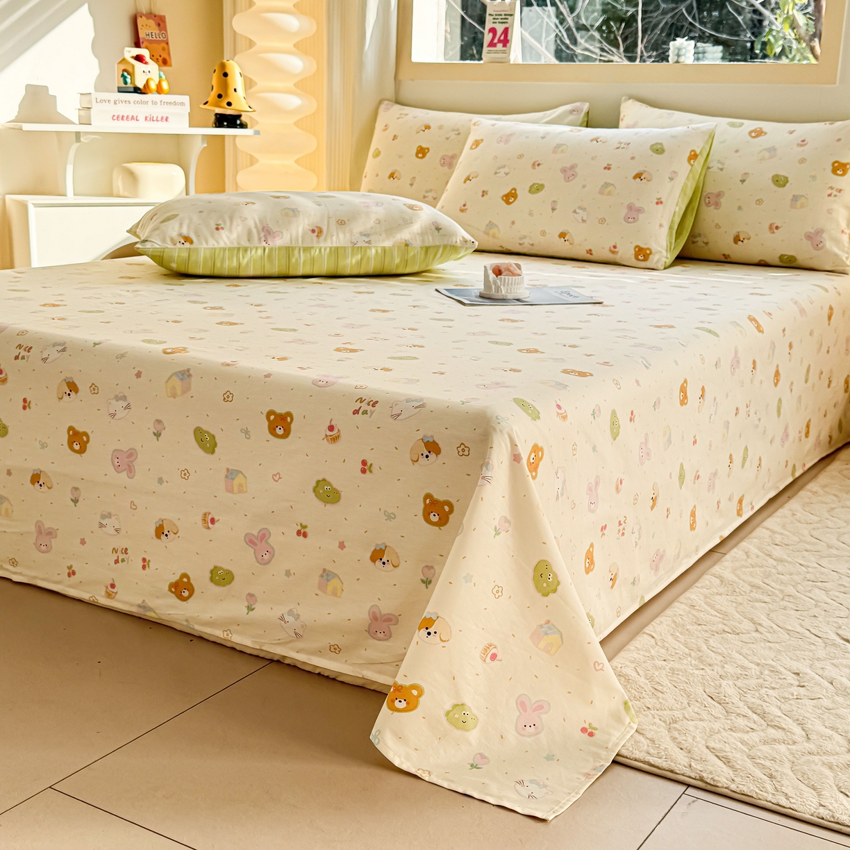 91家纺网 家纺一手货源 找家纺 小蓝孩家纺 2026新款12868全棉印花单床单(联系商家可打折，尺寸可定制) 假日小狗