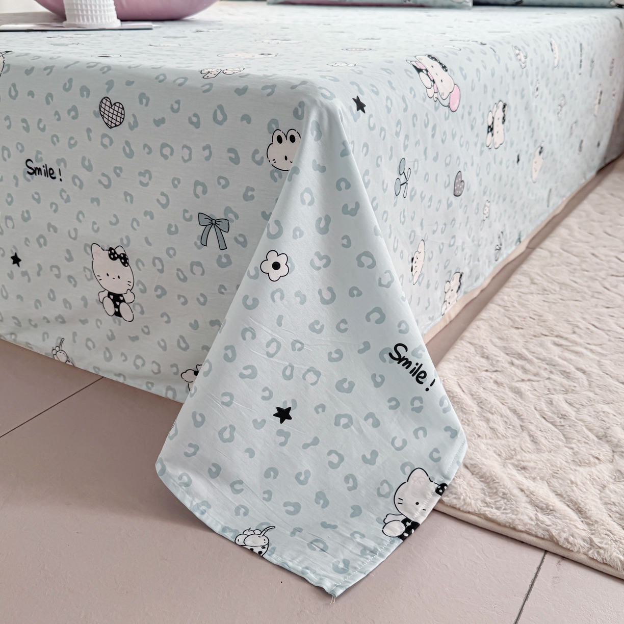 91家纺网 家纺一手货源 找家纺 小蓝孩家纺 2026新款12868全棉印花单床单(联系商家可打折，尺寸可定制) 豹纹猫咪