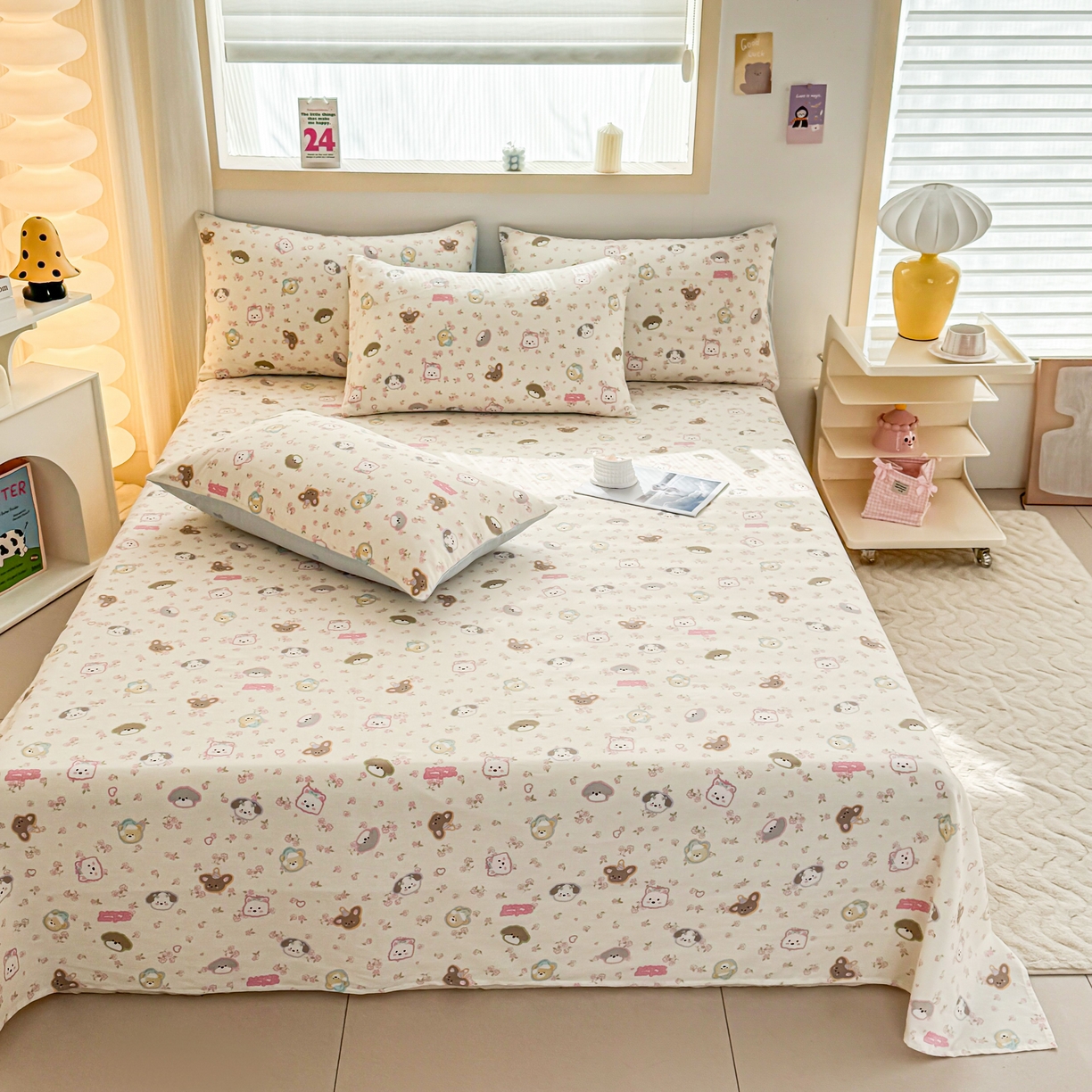 小蓝孩家纺 2026新款12868全棉印花单床单(联系商家可打折，尺寸可定制) 萌宠伙伴