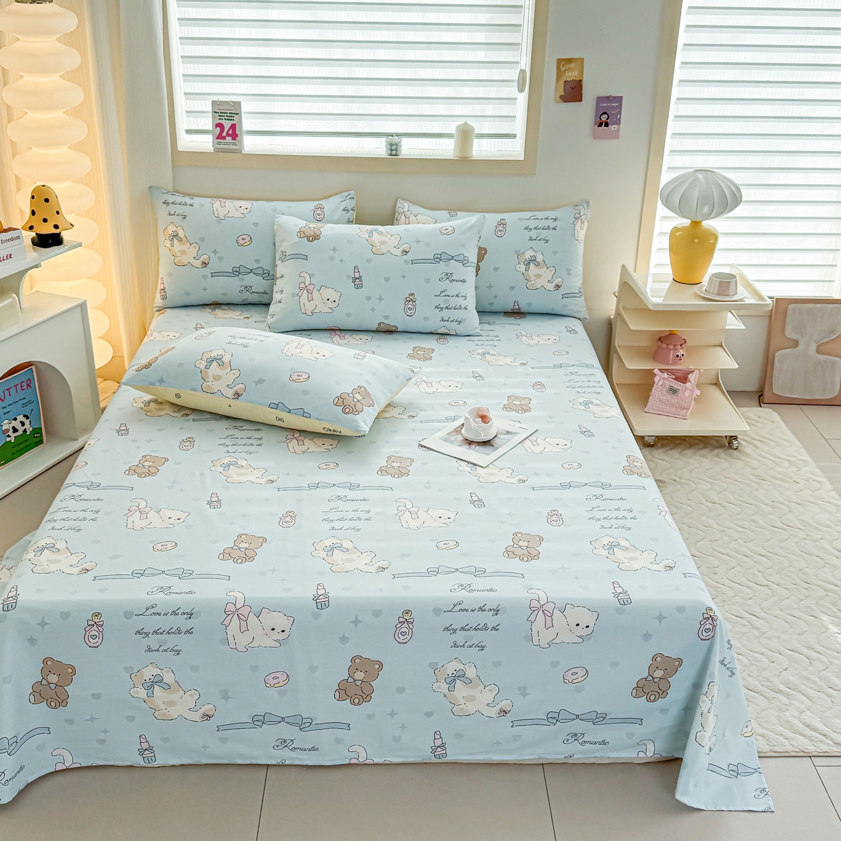 小蓝孩家纺 2026新款12868全棉印花单床单(联系商家可打折，尺寸可定制) 奶油阿布-蓝