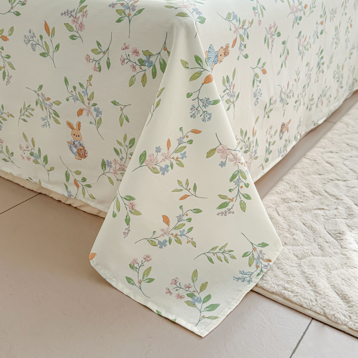 91家纺网 家纺一手货源 找家纺 小蓝孩家纺 2026新款12868全棉印花单床单(联系商家可打折，尺寸可定制) 风铃小兔