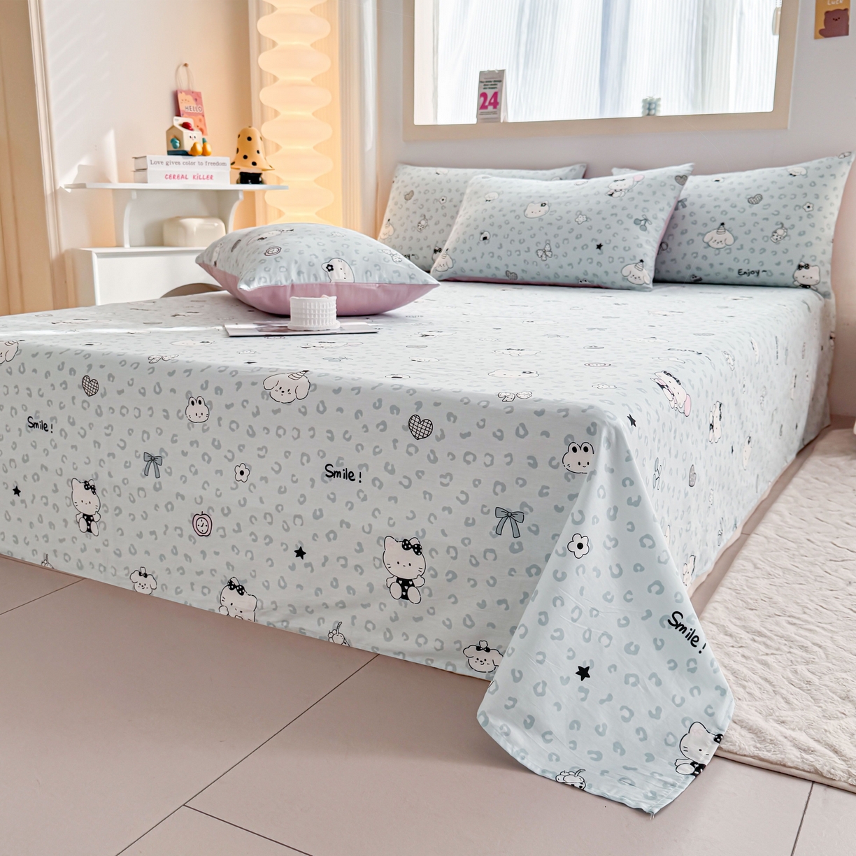 91家纺网 家纺一手货源 找家纺 小蓝孩家纺 2026新款12868全棉印花单床单(联系商家可打折，尺寸可定制) 豹纹猫咪