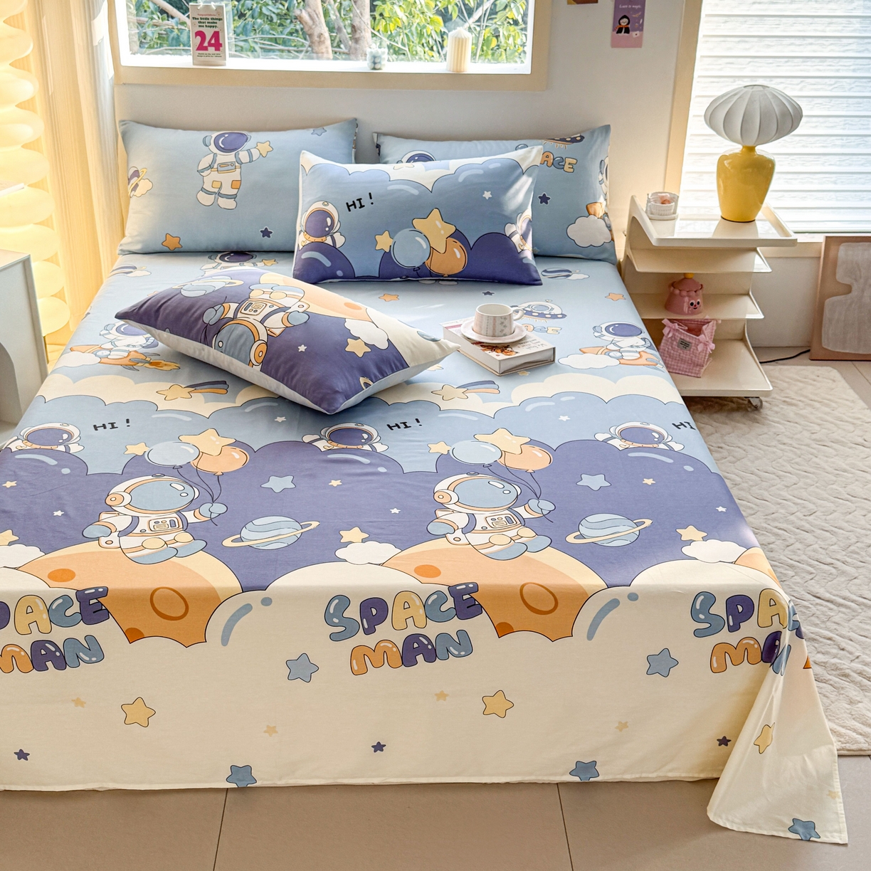 小蓝孩家纺 2026新款12868全棉印花单床单(联系商家可打折，尺寸可定制) 太空梦乐园