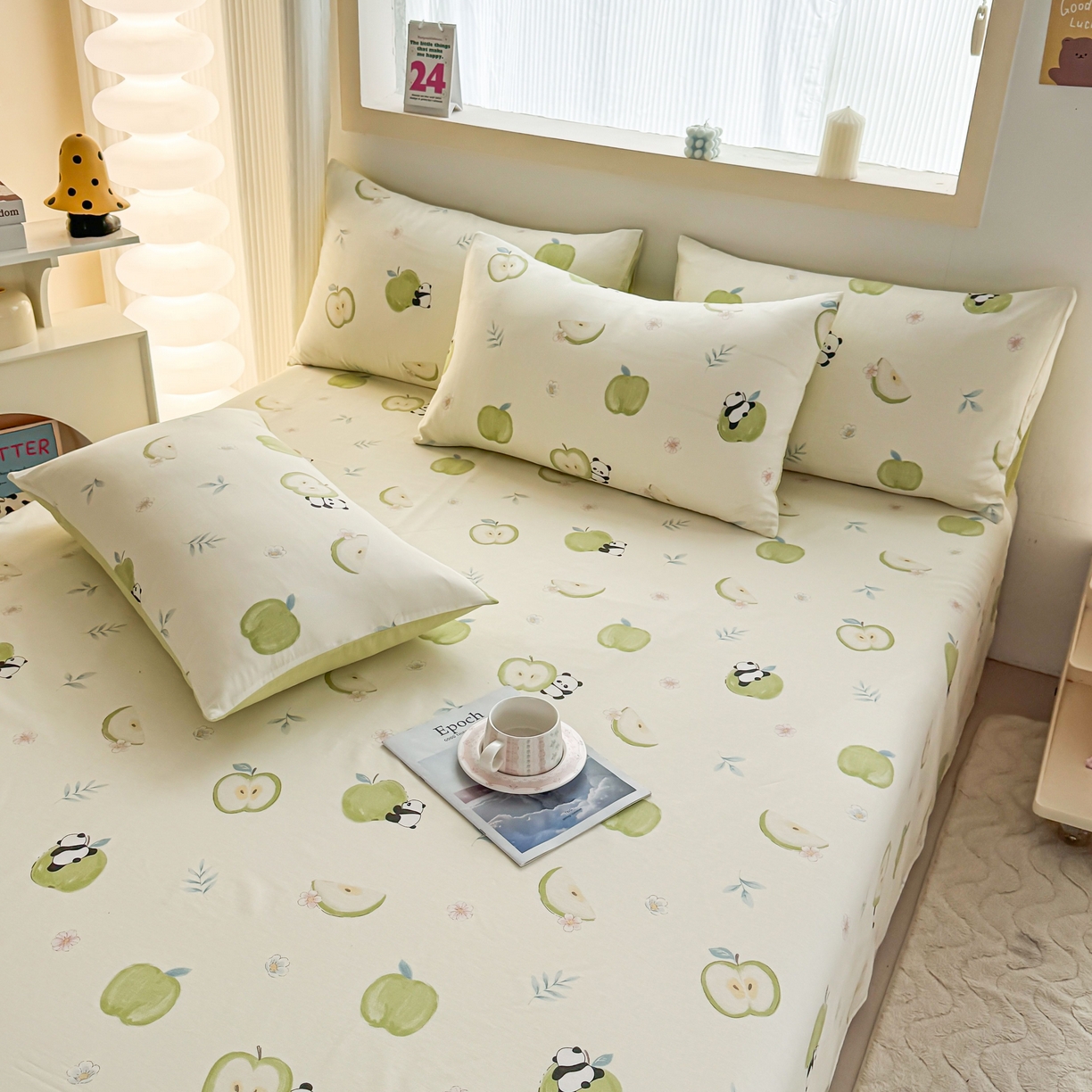 91家纺网 家纺一手货源 找家纺 小蓝孩家纺 2026新款12868全棉印花单床单(联系商家可打折，尺寸可定制) 果味小森林