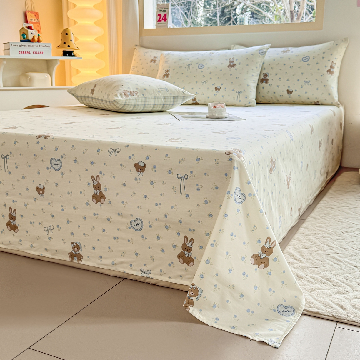 91家纺网 家纺一手货源 找家纺 小蓝孩家纺 2026新款12868全棉印花单床单(联系商家可打折，尺寸可定制) 告白兔