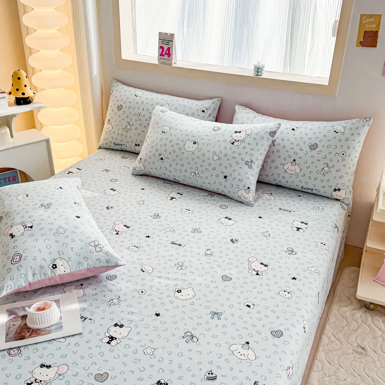 91家纺网 家纺一手货源 找家纺 小蓝孩家纺 2026新款12868全棉印花单床单(联系商家可打折，尺寸可定制) 豹纹猫咪