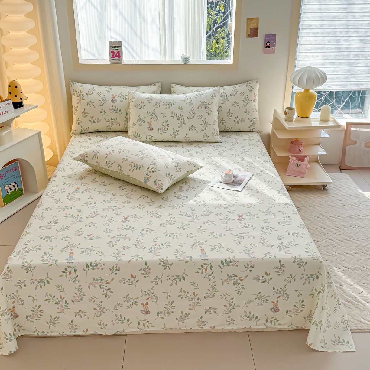 小蓝孩家纺 2026新款12868全棉印花单床单(联系商家可打折，尺寸可定制) 风铃小兔