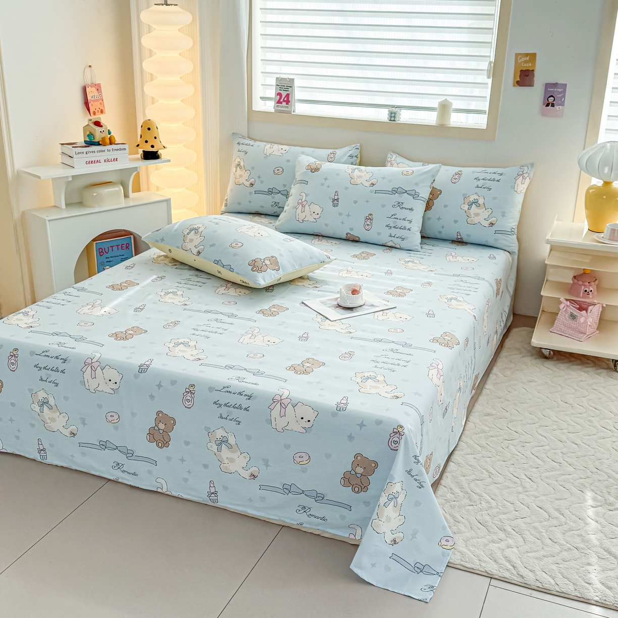 91家纺网 家纺一手货源 找家纺 小蓝孩家纺 2026新款12868全棉印花单床单(联系商家可打折，尺寸可定制) 奶油阿布-蓝