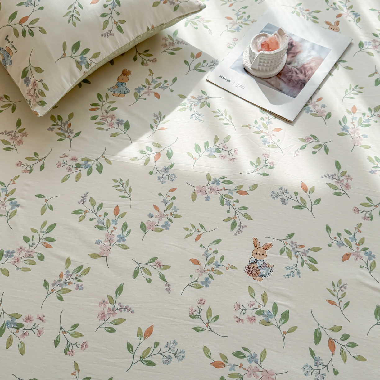 91家纺网 家纺一手货源 找家纺 小蓝孩家纺 2026新款12868全棉印花单床单(联系商家可打折，尺寸可定制) 风铃小兔