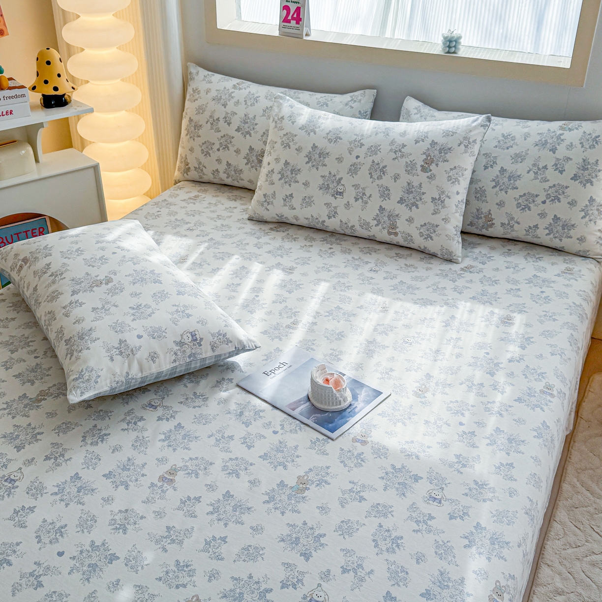 91家纺网 家纺一手货源 找家纺 小蓝孩家纺 2026新款12868全棉印花单床单(联系商家可打折，尺寸可定制) 森林兔