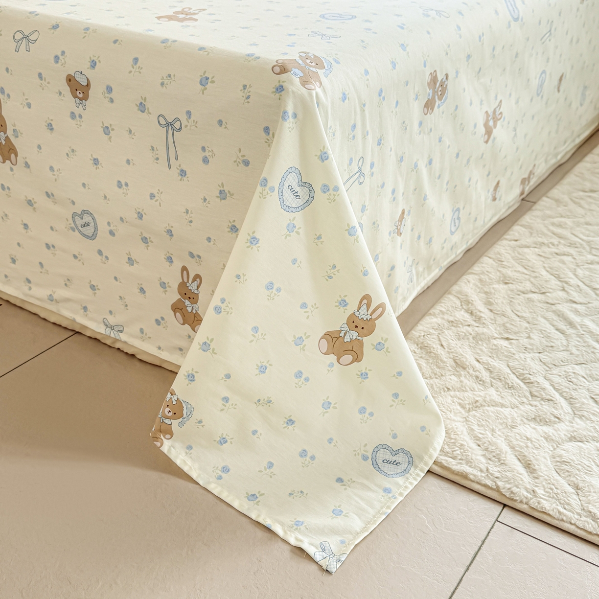 91家纺网 家纺一手货源 找家纺 小蓝孩家纺 2026新款12868全棉印花单床单(联系商家可打折，尺寸可定制) 告白兔