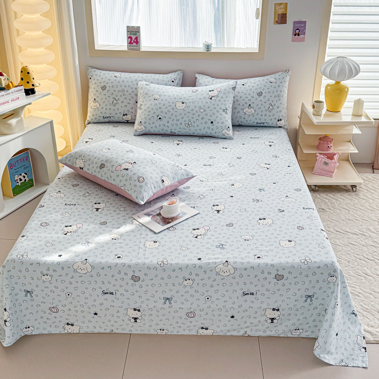 小蓝孩家纺 2026新款12868全棉印花单床单(联系商家可打折，尺寸可定制) 豹纹猫咪