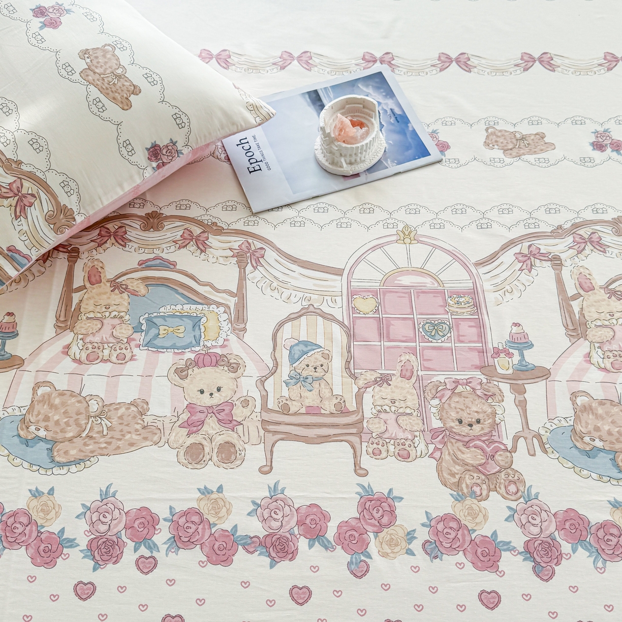 91家纺网 家纺一手货源 找家纺 小蓝孩家纺 2026新款12868全棉印花单床单(联系商家可打折，尺寸可定制) 安缦小熊