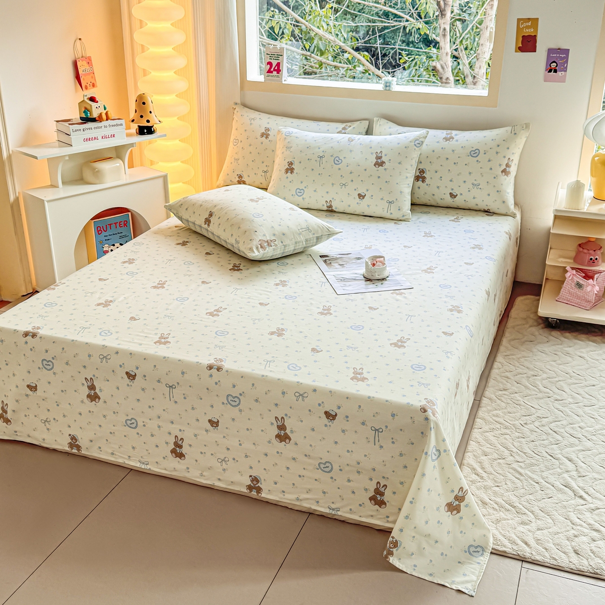 91家纺网 家纺一手货源 找家纺 小蓝孩家纺 2026新款12868全棉印花单床单(联系商家可打折，尺寸可定制) 告白兔