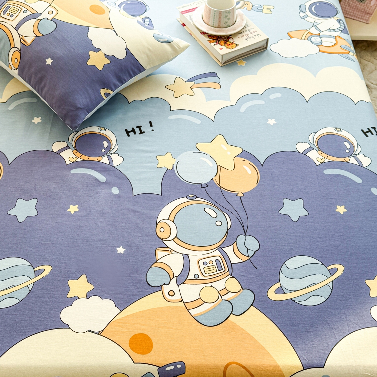 91家纺网 家纺一手货源 找家纺 小蓝孩家纺 2026新款12868全棉印花单床单(联系商家可打折，尺寸可定制) 太空梦乐园